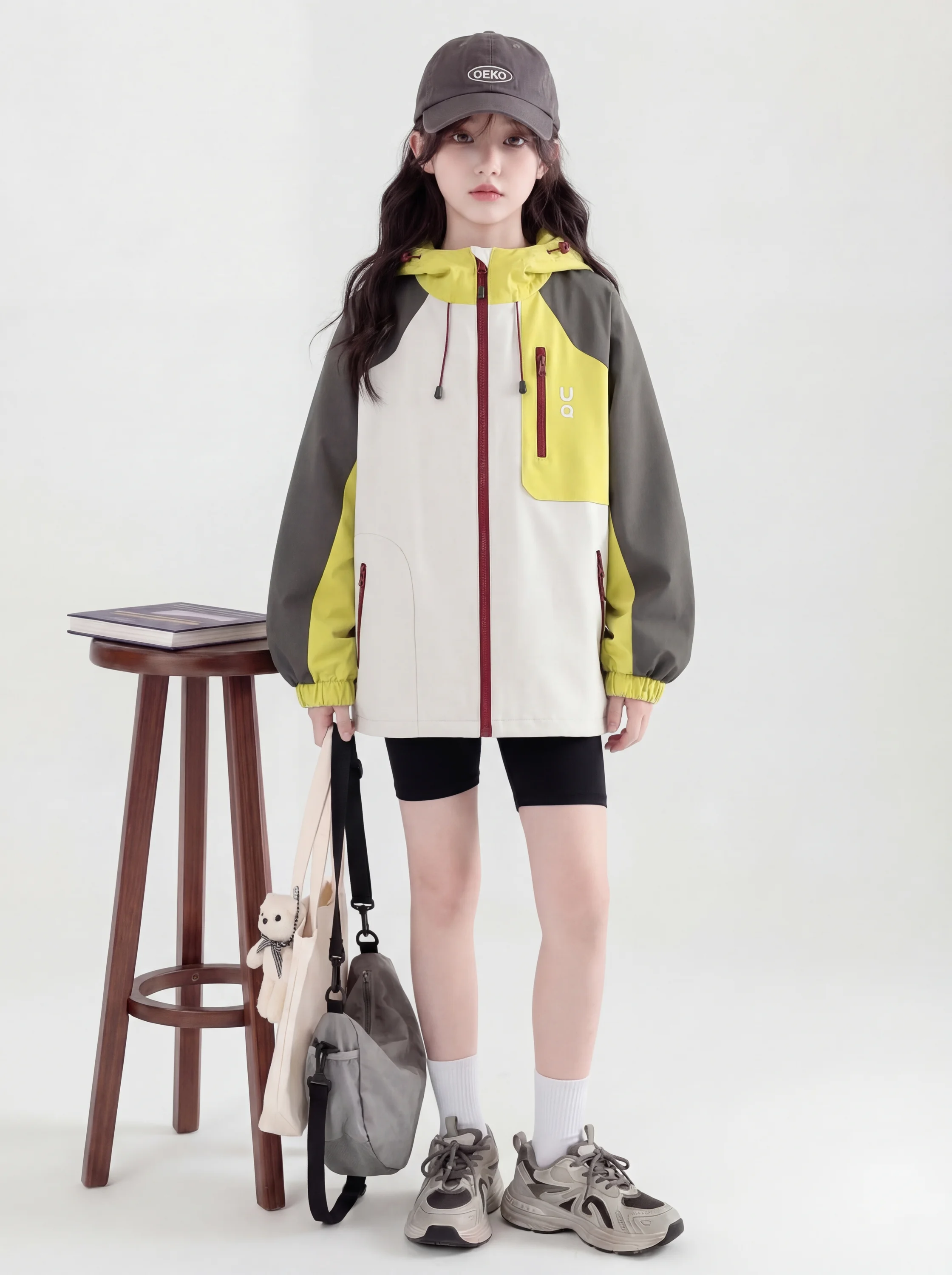 girls'-spring-autumn-jacket-coat-korean-style-windproof-waterproof-breathable-fleece-lined-drawstring-hem-zipper-closure-kids