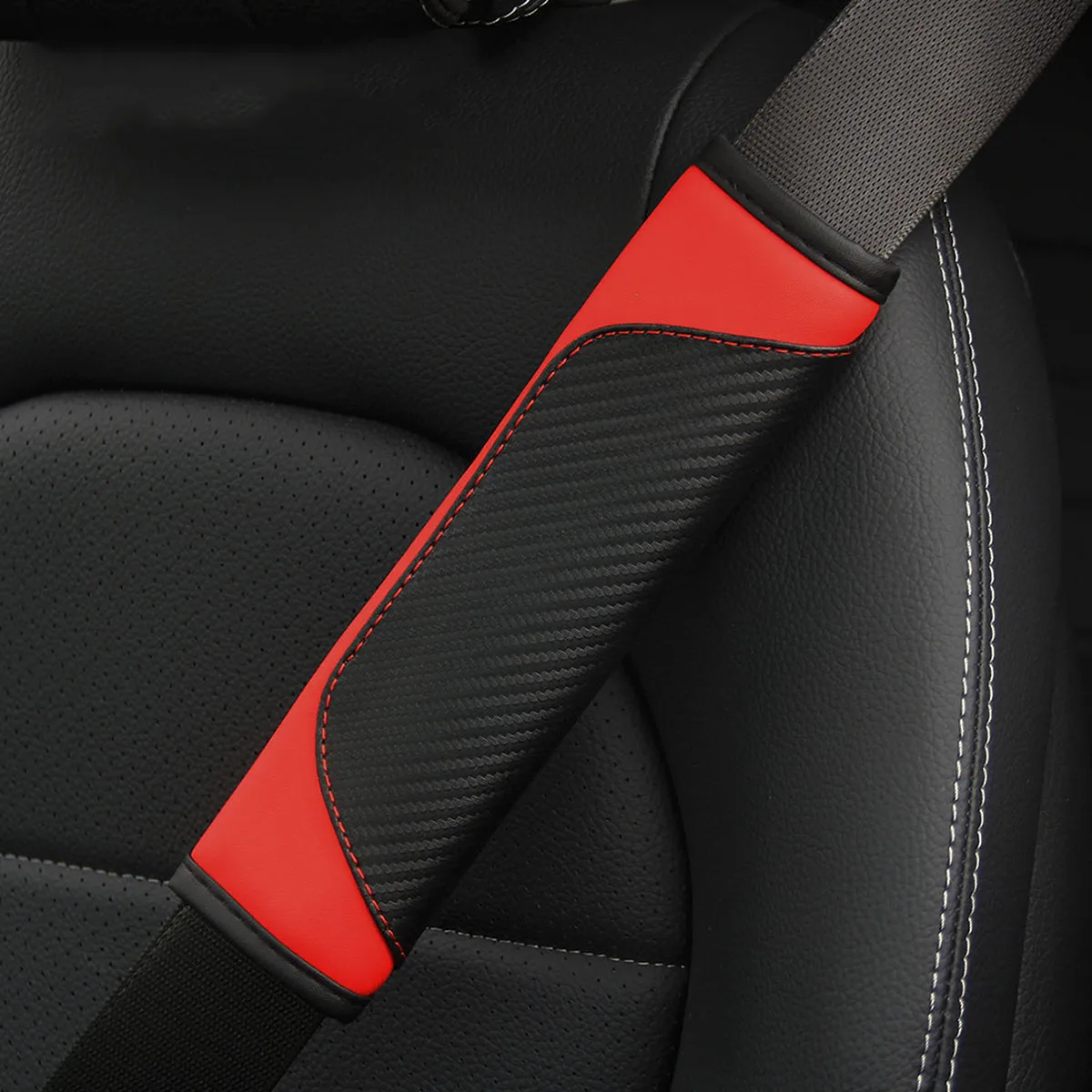 1 Set PU-Karbonfaser-Leder-Auto-Schultergurt-Dekoration für den Fahrzeuginnenraum, in verschiedenen Farben erhältlich – Detail 1