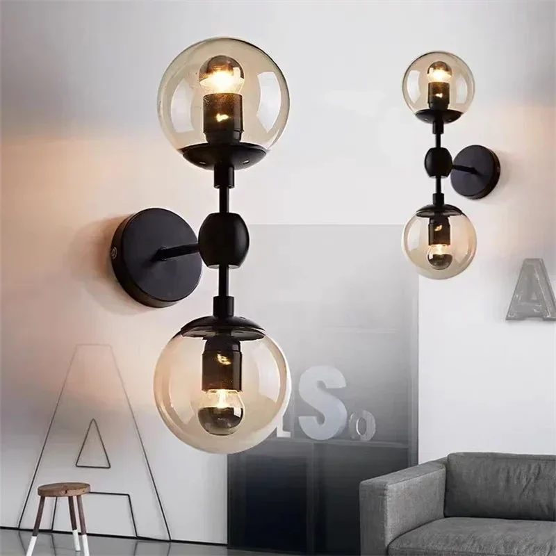 الأوروبية الصناعية LED مصابيح الحائط الداخلية 1 أو 2 رئيس كرة زجاجية إبداعية ضوء للمنزل فندق القهوة بار تركيبات
