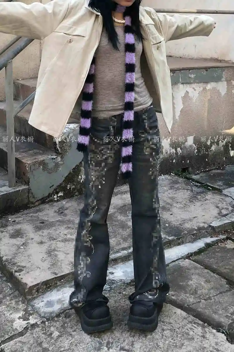 

Gradient Spring 2025 Blue Jeans Women Y2K Vintage High Waisted Jeans Straight Streetwear Loose Large Wide Leg Denim Pants