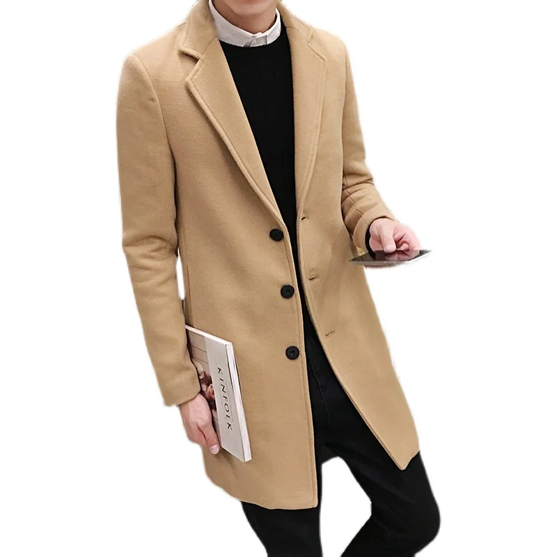 

2023 Autumn Winter New Men's Woolen Coats Male Slim Long Jacket Fashion Boutique Solid Slim Men's Trench Coat Jacket Plus Size