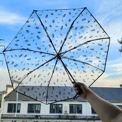 1 piece of compact fully automatic transparent feather umbrella suitable for taking photos couple umbrella windproof rainproof s