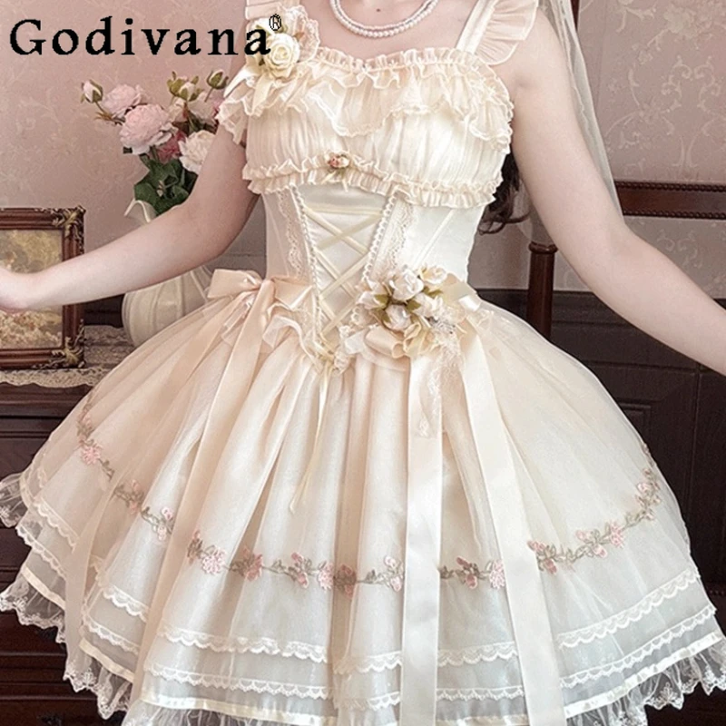 Lolita original vestido de bolo diário feminino bonito doce princesa saia inchada feminino verão curto estilo balé vestido lolita