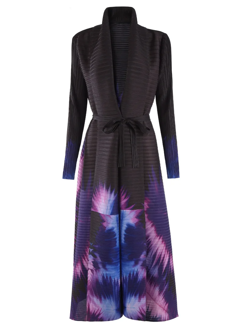 

Miyake плиссированная винтажная куртка с отложным воротником и длинными рукавами с принтом, женская дизайнерская абайя, новая мода в Дубае, пальто больших размеров