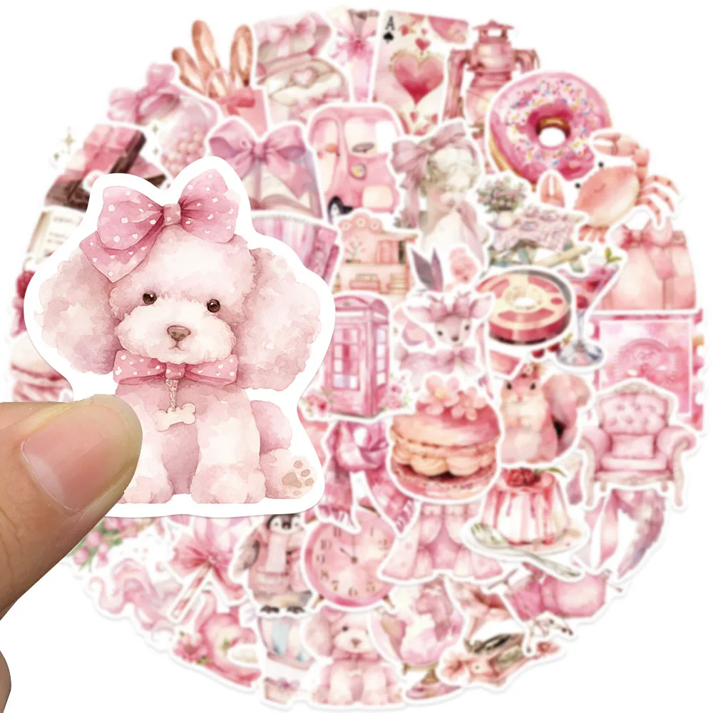 50PCS Cute Pink Story Stickers INS Style Aesthetics Decals For Laptop Guitar Skateboards Notebooks Cartoon Girl Toy Stickers