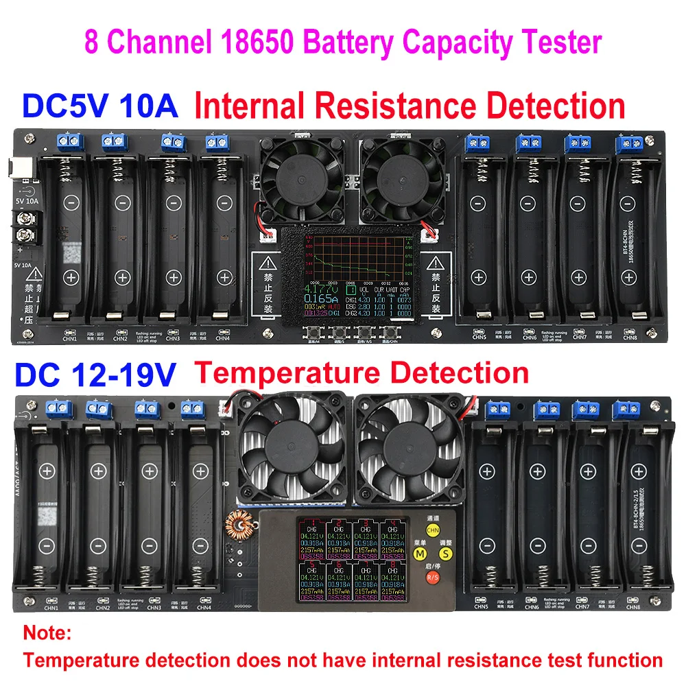 

8 Channel 18650 Battery Capacity Internal Resistance Tester 2.4-inch Color Screen Digital Battery Power Detector Module