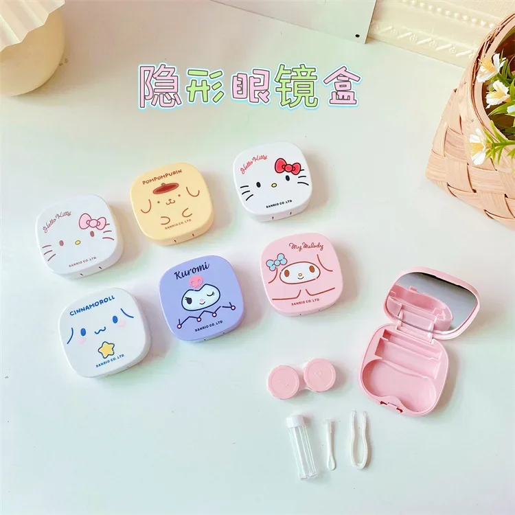 Kawaii Sanrio My Melody Cinnamonroll Kuromi Cartoon custodia per lenti a contatto occhi Kit da viaggio supporto contenitore contenitore scatola di