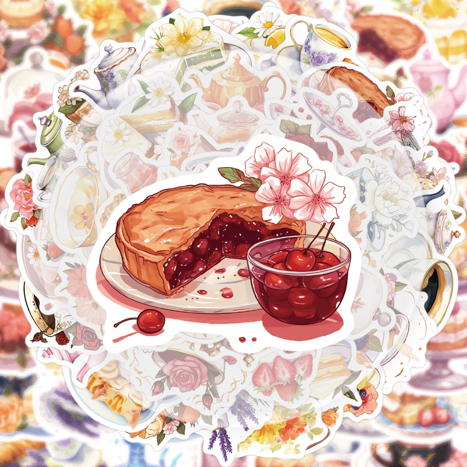 50 Pieces of Afternoon Tea Food Stickers, Suitable for Decorating Water Bottles, Laptops, Mobile Phones, Suitcases, Skateboards, Guitars, Gift Boxes, and Party Decorations