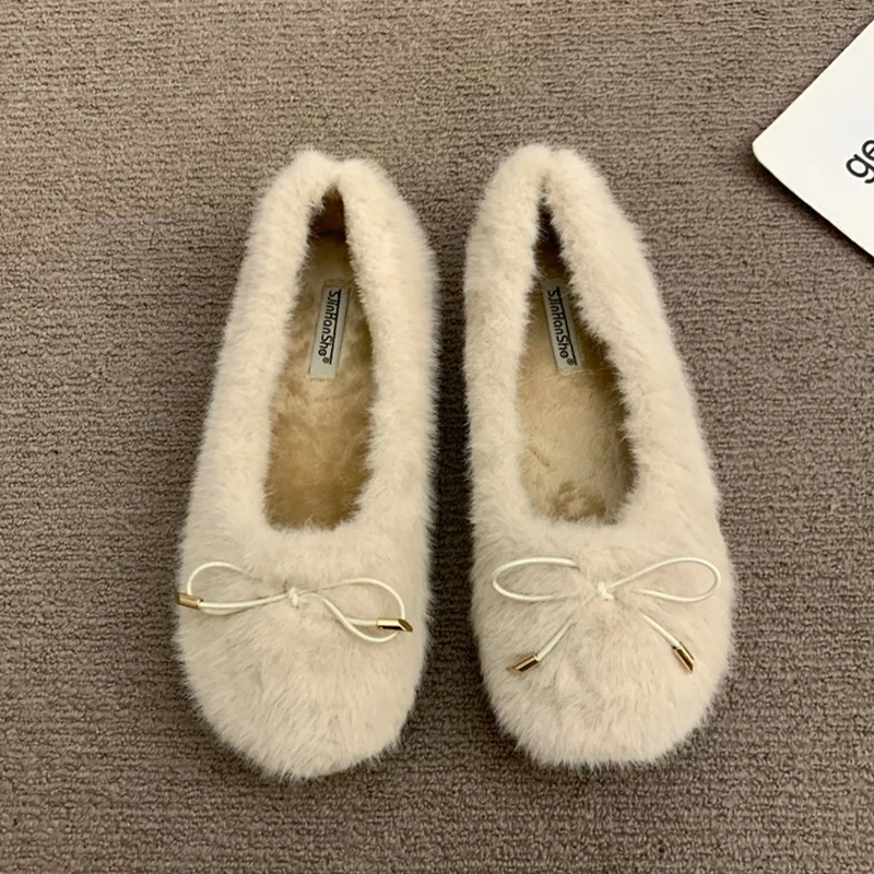 الفراء النساء أحذية قطنية القوس الدافئة الشقق أحذية مريحة الشتاء موضة أحذية الثلوج الضحلة 2025 جديد فستان قصير أفخم بوتاس دي Mujer #3