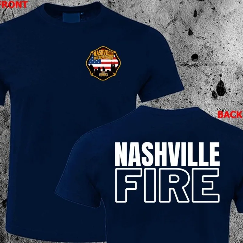 الاتجاه 25 ناشفيل رجال الاطفاء مقر تصميم شعار مطبوعة المتضخم تي شيرت قصير الأكمام الصيف جديد NFD #1
