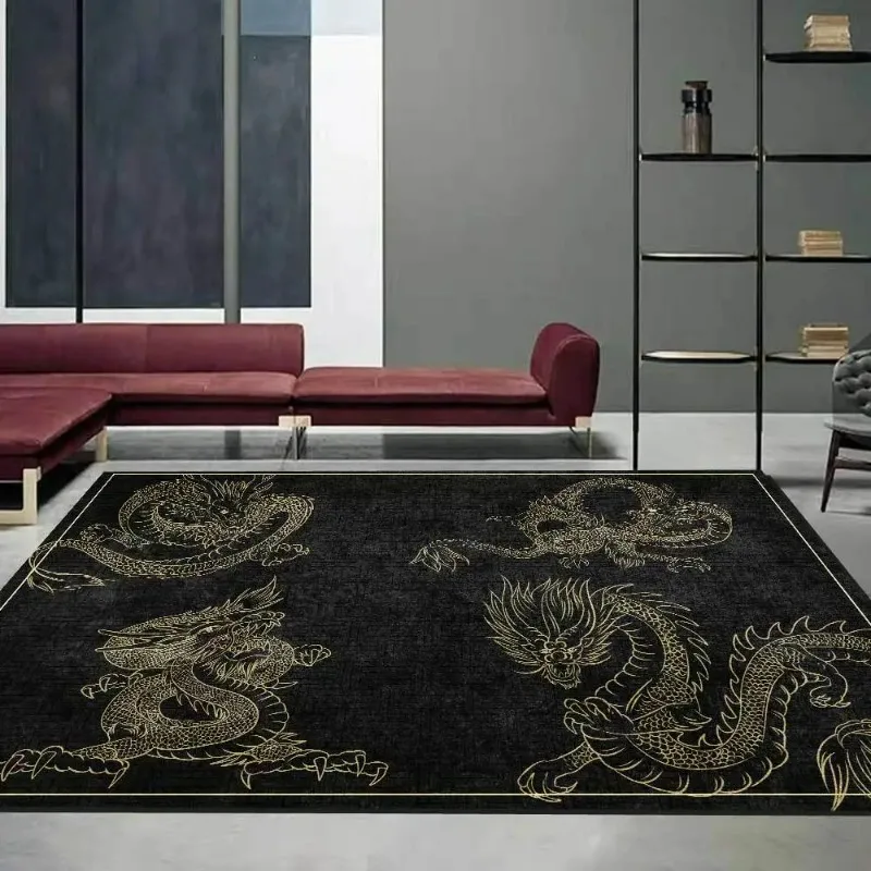 Fashion Modern New Chinese Style Black Gold Chinese Dragon Living Room Bedroom Bedside Carpet Floor Mat Customization