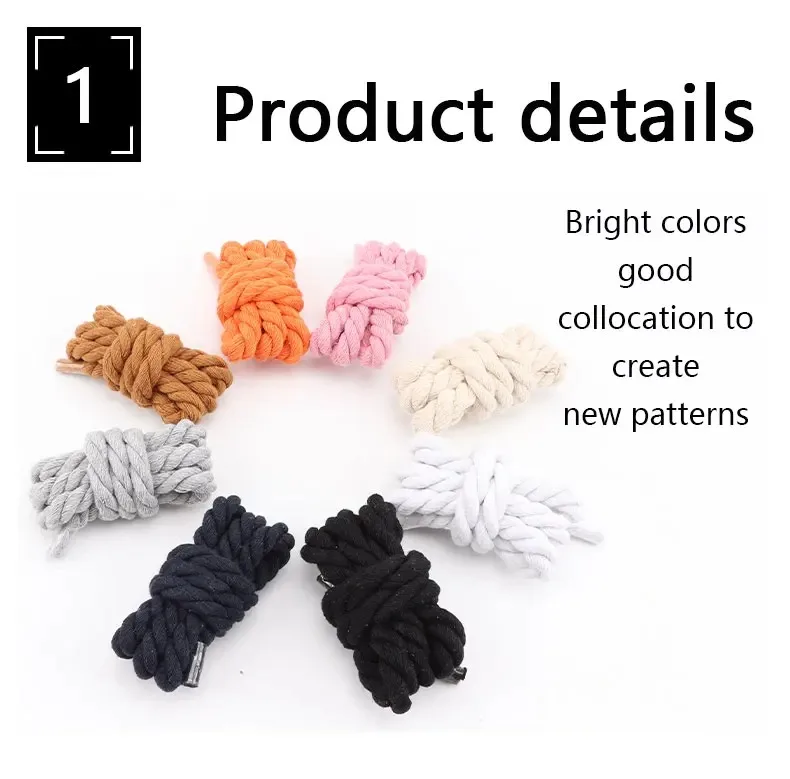 Neue 10 MM Breite Baumwolle Schnürsenkel Runde Dicke Seil Schnürsenkel Mode Leinwand Schuhe Spitze Zubehör Shoestring Unisex – Detail 3