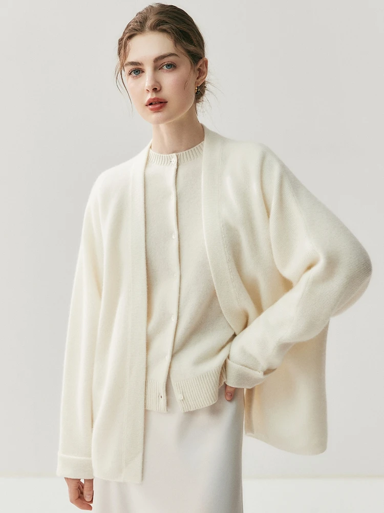 

Chic Women's 100% Cashmere Cardigan Autumn Winter Simple Solid Color Style Cashmere Sweater Female Grace Casual Open stitch Tops