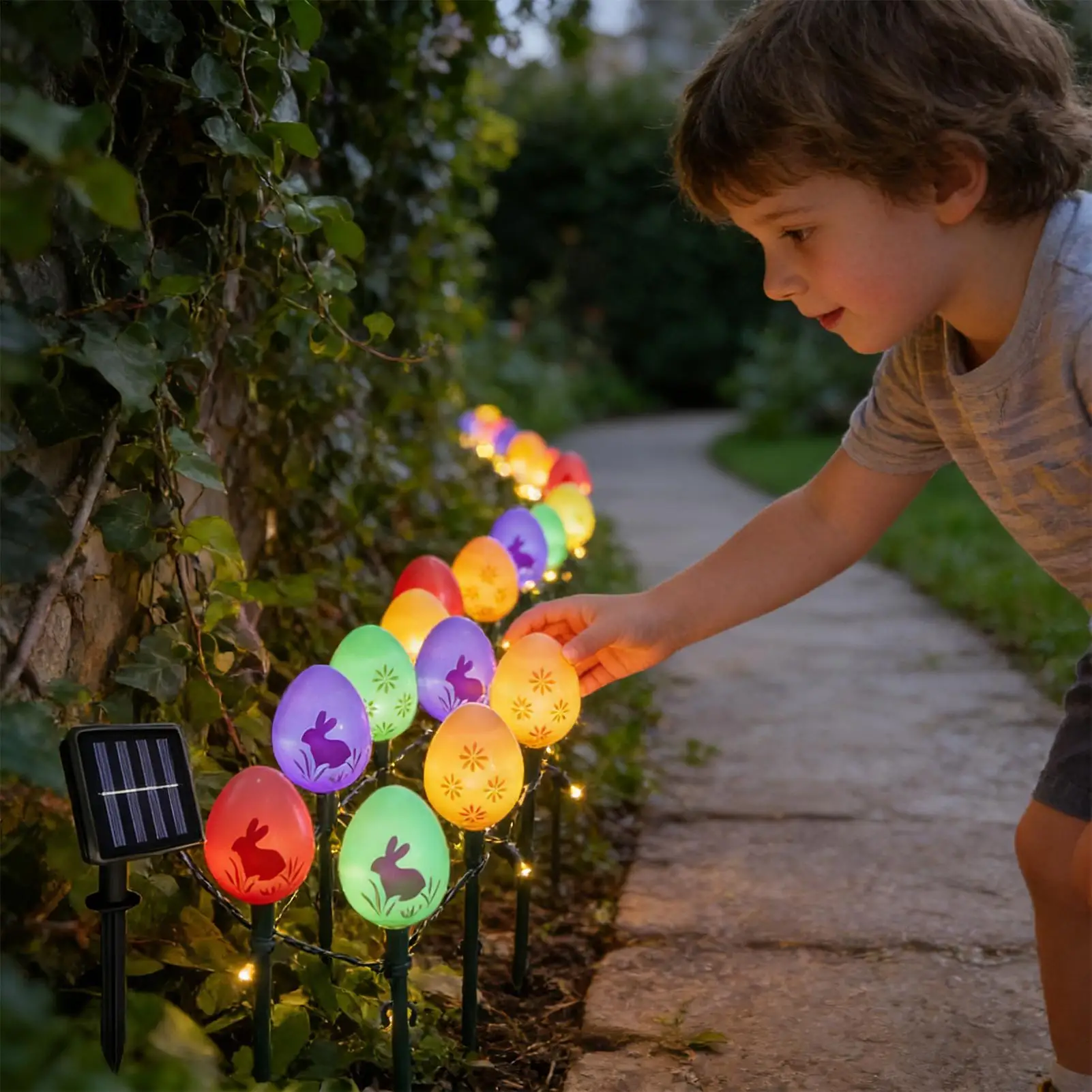 Solar Egg Pathway Lights for Outdoor Easter Decor Waterproof Glow Easter Eggs Exterior Porch Lawn Yard Garden Lighting