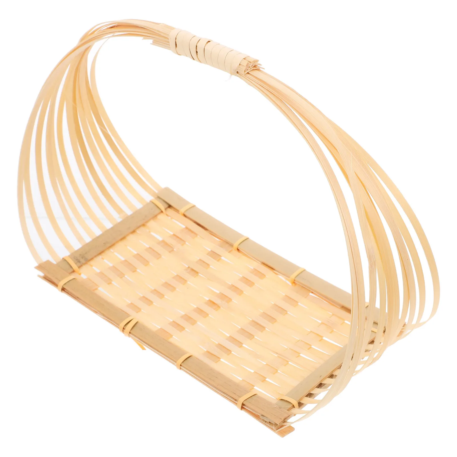 

Mini Hand Woven Bamboo Basket with Handle Flat Fruit Storage Basket for Picnic Wedding Party Decoration Bread Baskets