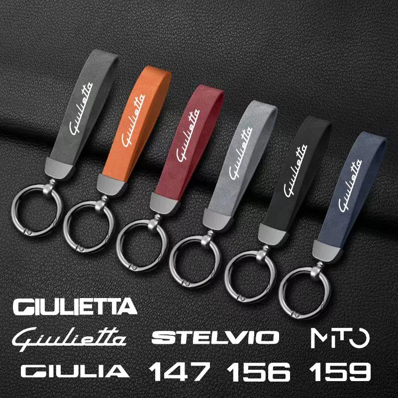 High-Grade Car Keychain Ring Zinc Alloy Leather Keychain Horseshoe Buckle for Alfa Romeo 156 159 Mito Giulia Stelvio Giulietta