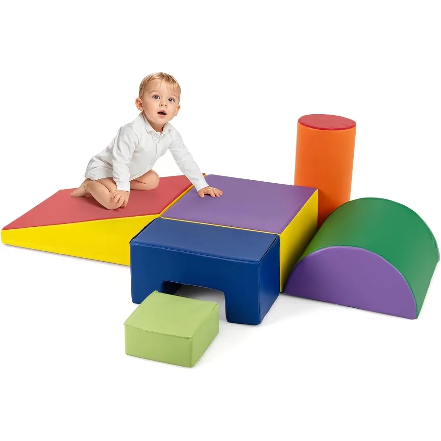 

Игровой набор Costzon из 6 предметов для восхождения для малышей с полиуретановым чехлом для использования в помещении, пенопластовые блоки для ползания и скалолазания, мягкий серый игровой экви