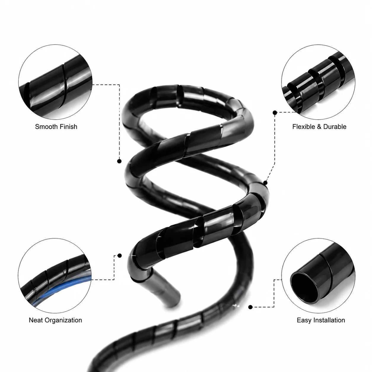 A Flexible Black PE Spiral Tube with an Inner Diameter of 4-30mm, a Versatile Cable Sheath for Multiple Scenarios