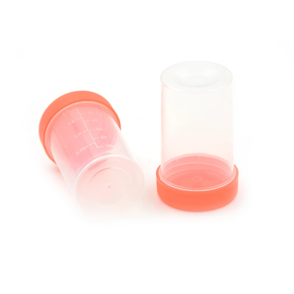 10pcs 60ml/40ml Urine Container Specimen Cup Sample Bottle Molded Graduation Ml And Oz PP EO Sterile Red Cap Pack
