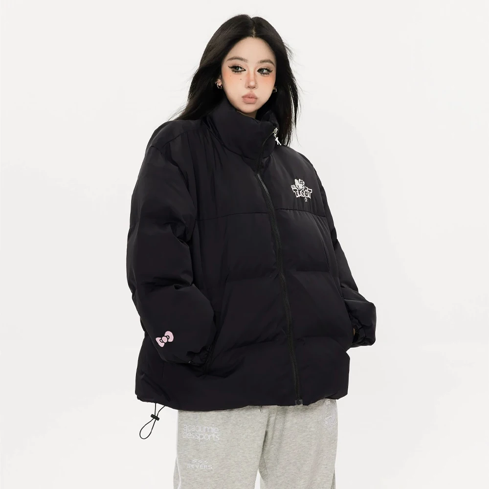 

Пуховик Hello Kitty, пальто, женское утолщенное зимнее хлопковое пальто Sanrio Kawaii, теплые топы в стиле аниме, милые студенческие трендовые модные топы для девочек