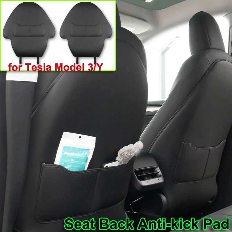 

ModelY 2023 Accessories For Tesla Model Y 3 Front Seat Back Anti-kick Pad Leather Protector Cover Guard Phone Umbrella Pockets