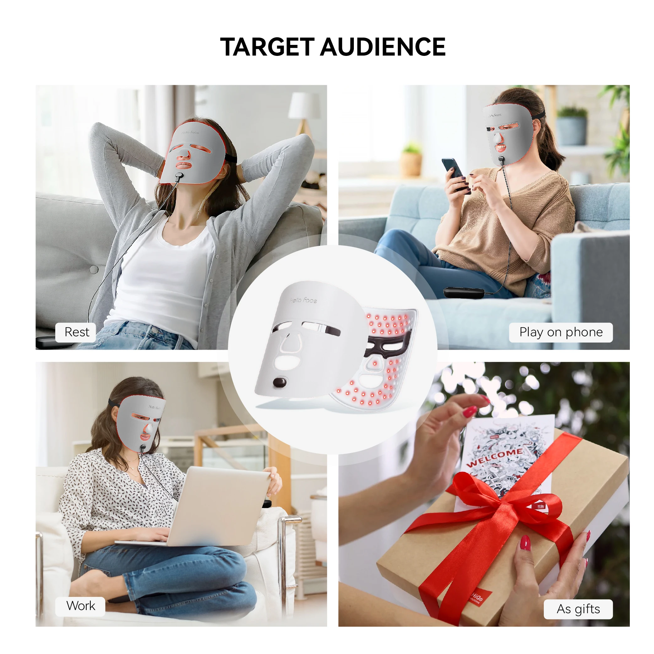 Led Mask Photodynamic Beauty Device 630nm LED Red Light Therapy Facial Mask Ice Silk Leica Material Skin Friendly