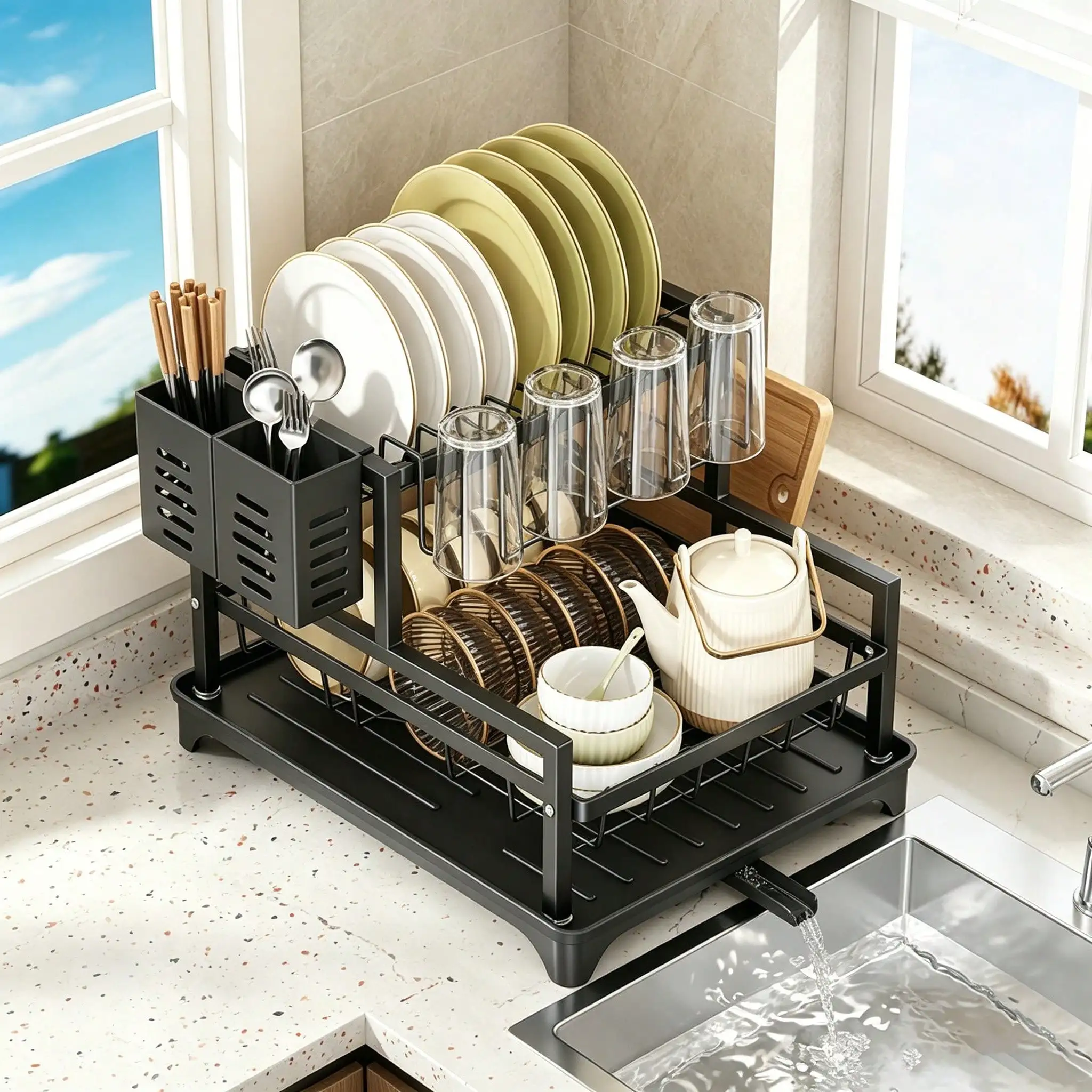 Commercial Kitchen Floor Drain - Escurridor de platos de dos niveles