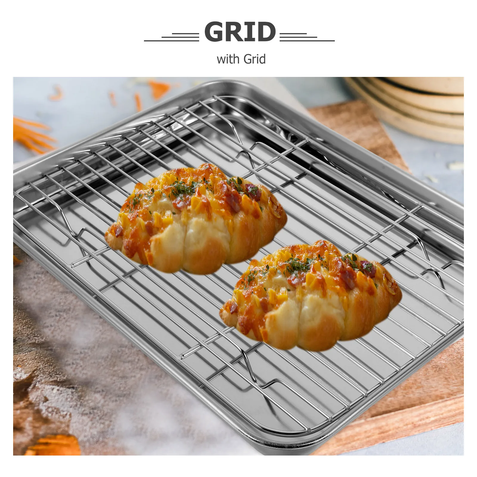 

2 Pieces Baking Pan Set Stainless Steel Smooth Surface Rectangular Tray with Removable Cooling Rack Dishwasher Safe Baking Sheet