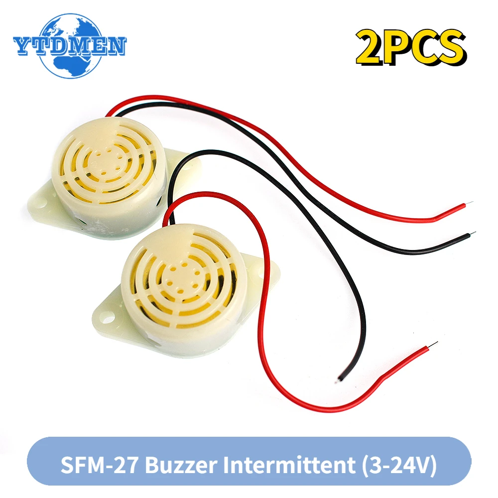 2pcs SFM-27 Intermittent Beep High-decibel Active Buzzer DC 3-24V 12V 95DB Electronic Buzzers Alarm, for Arduino