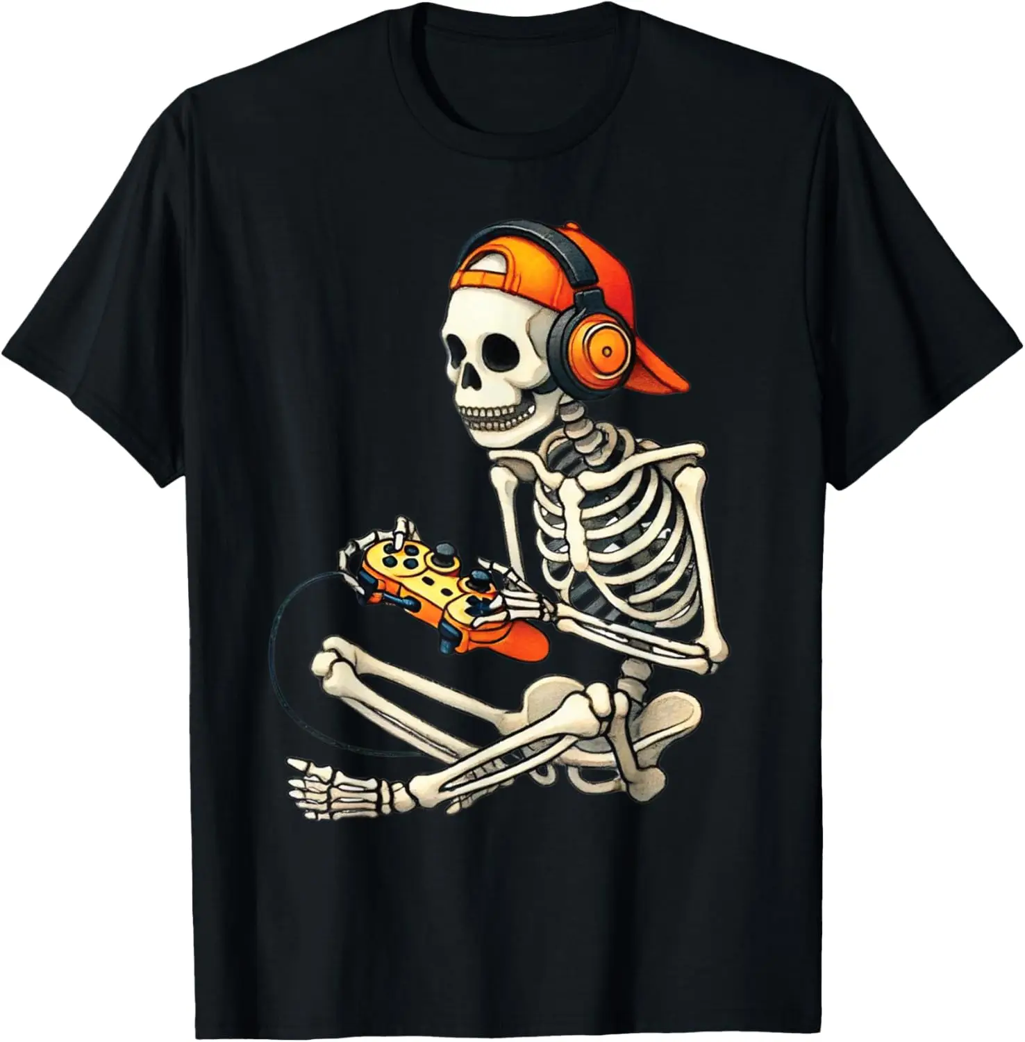 Halloween Skeleton Gamer Video Gaming Boys Men Kids Tees T-Shirt Halloween T-Shirt,Portrait Graphic,Scary ,Horror Movie,Funny Halloween Costume,Retro Funny