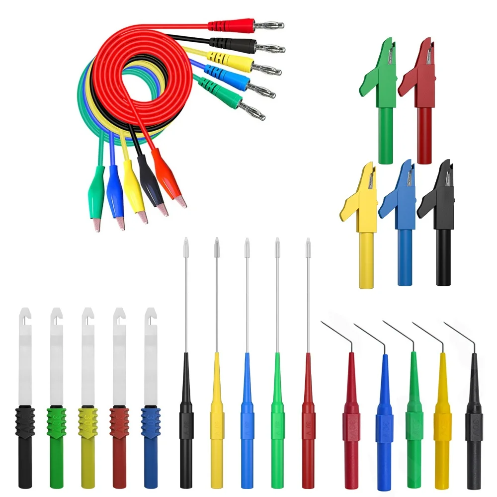 

25 шт., комплект тестовых проводов для мультиметра, зажим типа «крокодил» до 4 мм, штекер типа «банан», тестовый зонд, задний зонд, комплект зондов JT8008