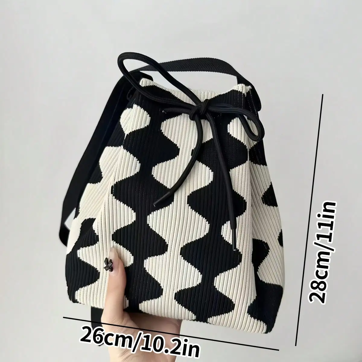 1pc Chic Knit Pattern Tote Bag For Women - Casual Chic Crochet Shoulder Bag With Fixed Strap, Fashionable Woven Shoulder Bag