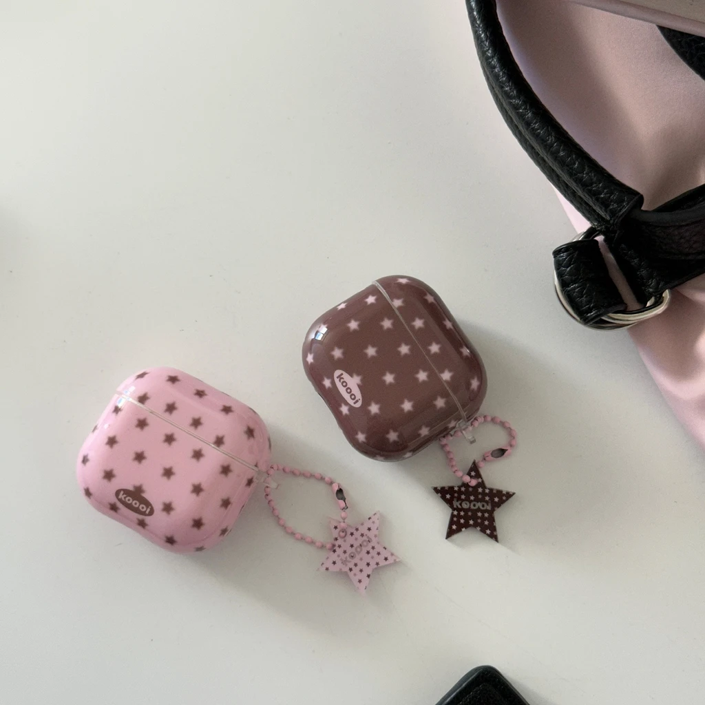 Simple Solid Color Full Screen Stars Pendant Shockproof Protective Earphone Cover Case for AirPods 1 or 2 3 4 5 Pro 2 Pro 3
