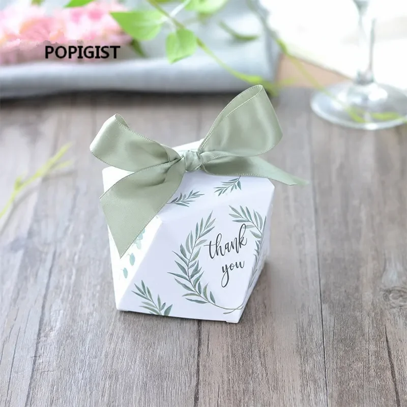 100pcs European diamond shape Green forest style Candy Boxes Wedding Favors Bomboniere paper thanks Gift Box Party Chocolate box