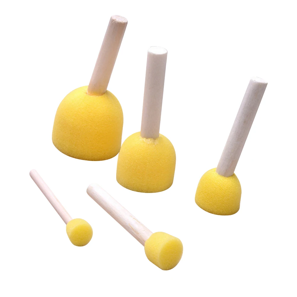 

5Pcs Sponge Painting Brushes Kids Graffiti Tools Set for DIY Crafts Water Absorbing Head Wooden Handle Safe Easy to Use