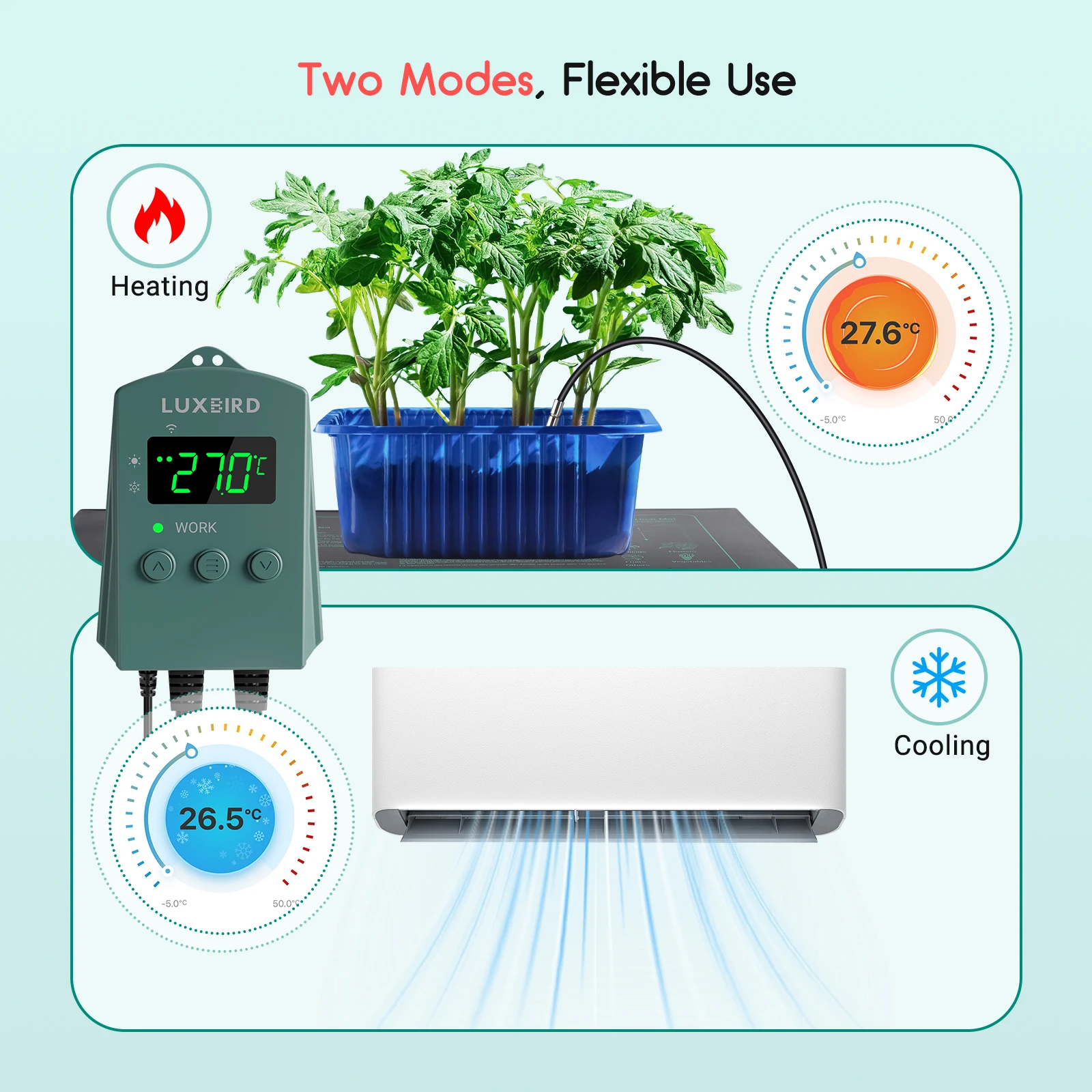 LUXBIRD WiFi Temperature Controller with Heating Cooling Modes Ideals for Seedling Germination,Reptiles,Refrigeration,Home Brewi