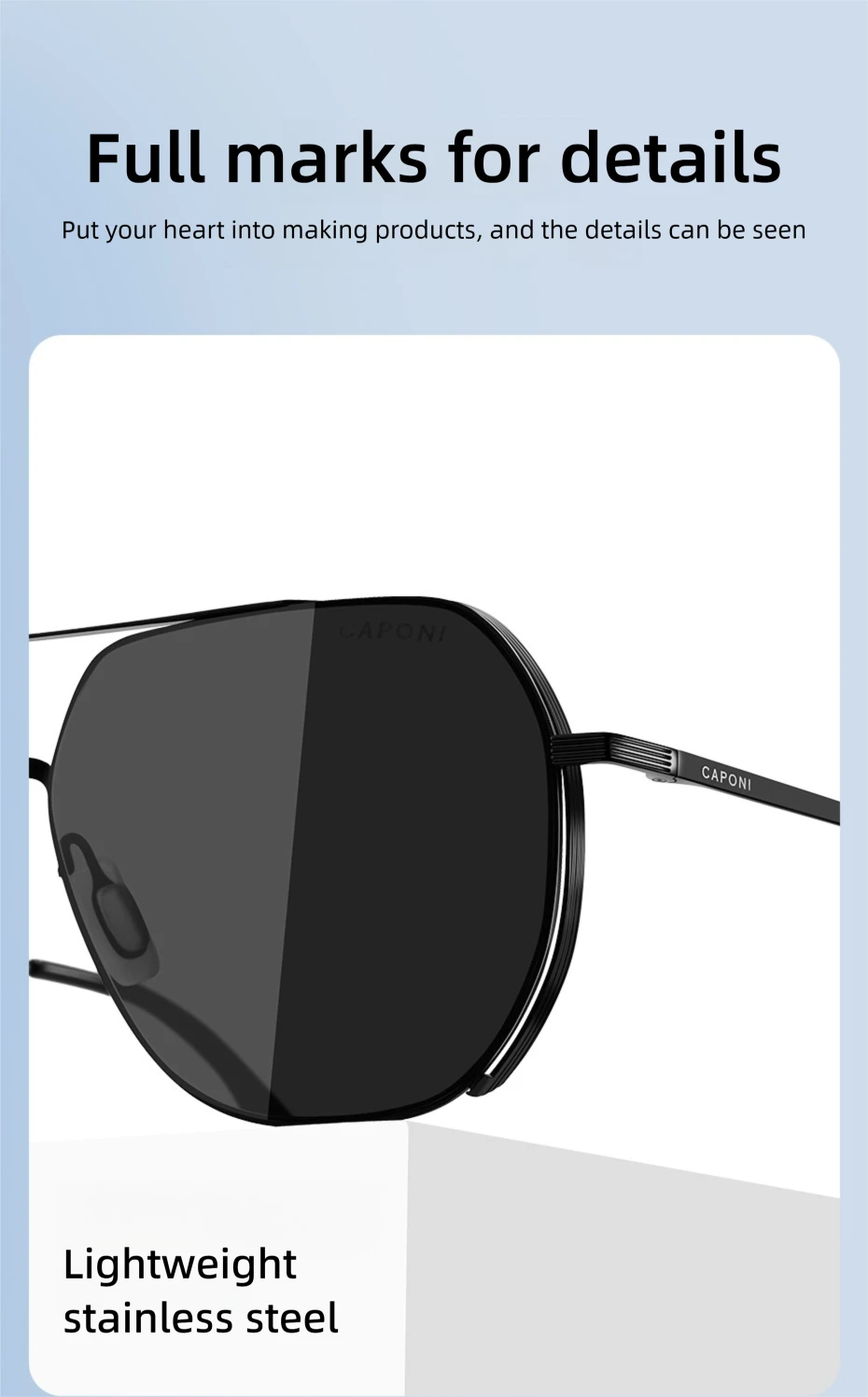 CAPONI Pilot Aviator Polarisierte Männer Sonnenbrille Klassische Doppel Brücke Designer Outdoor Sonnenbrille Anti Glare Schwarz Schatten CP35707 – Detail 10