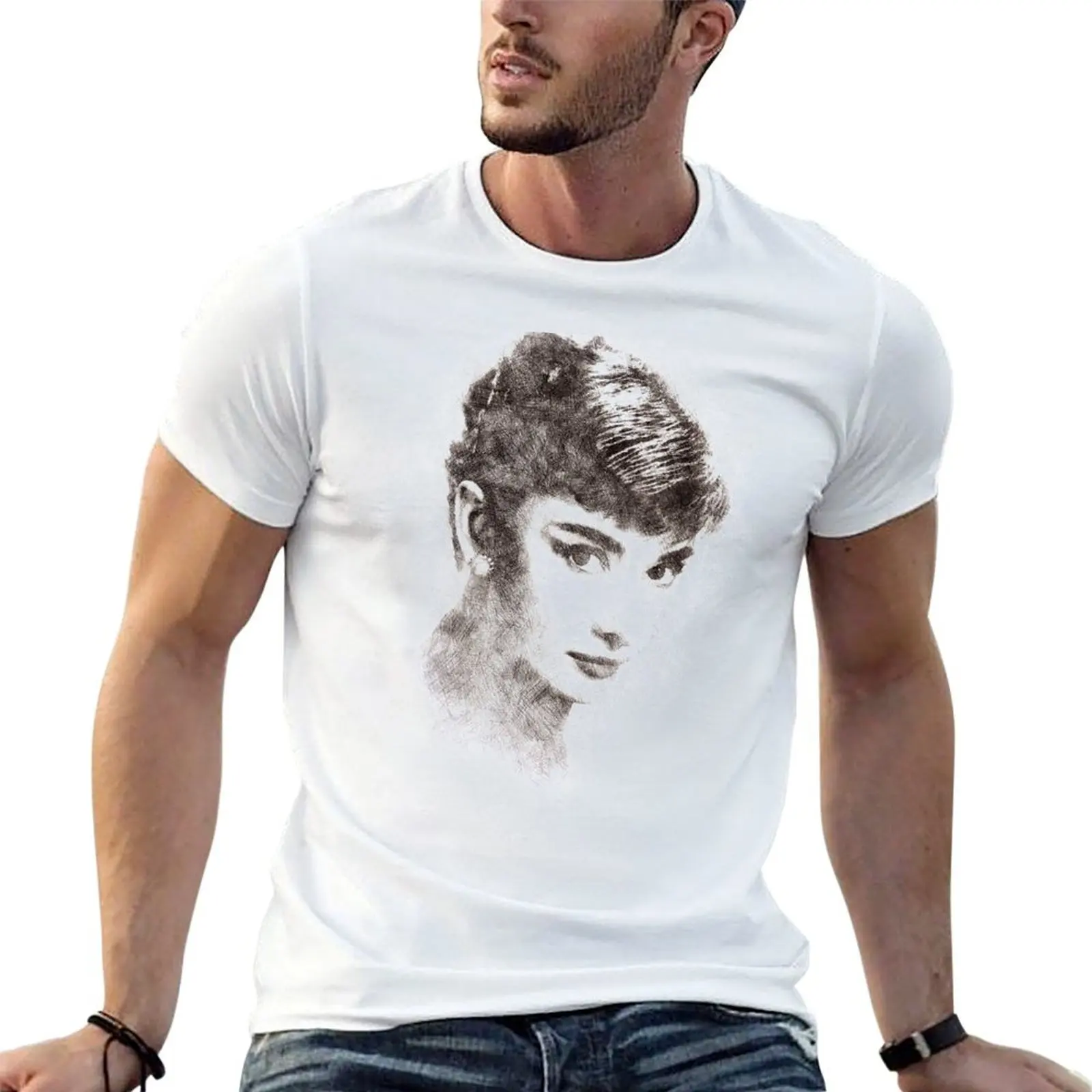 Audrey Hepburn portrait 03 T-Shirt baggy shirts summer tops mens t shirt