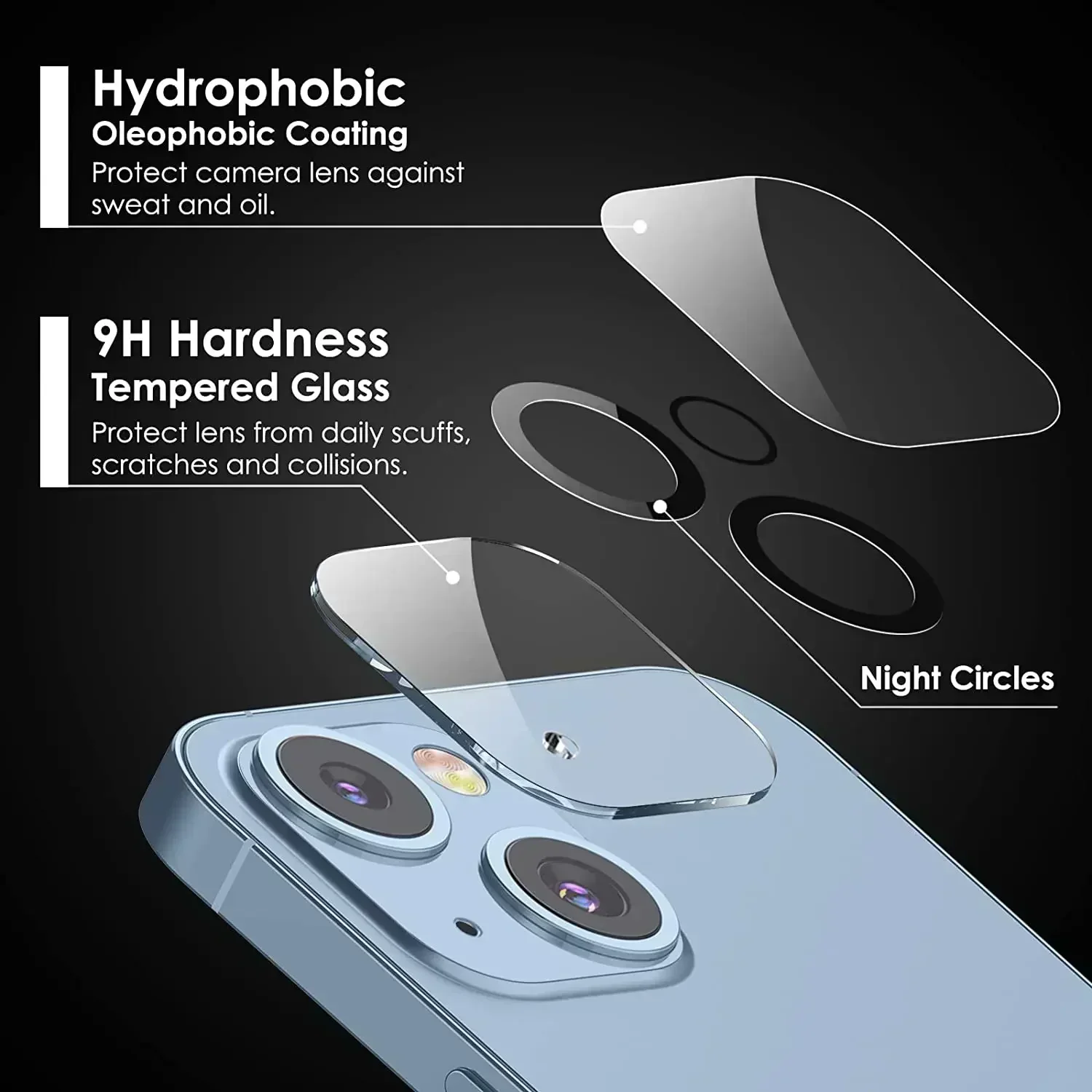 5Pcs Camera Protection For iPhone 15 14 13 11 Pro Max Screen Protector For iPhone 12 Mini Camera Lens Glass Film Night Circle