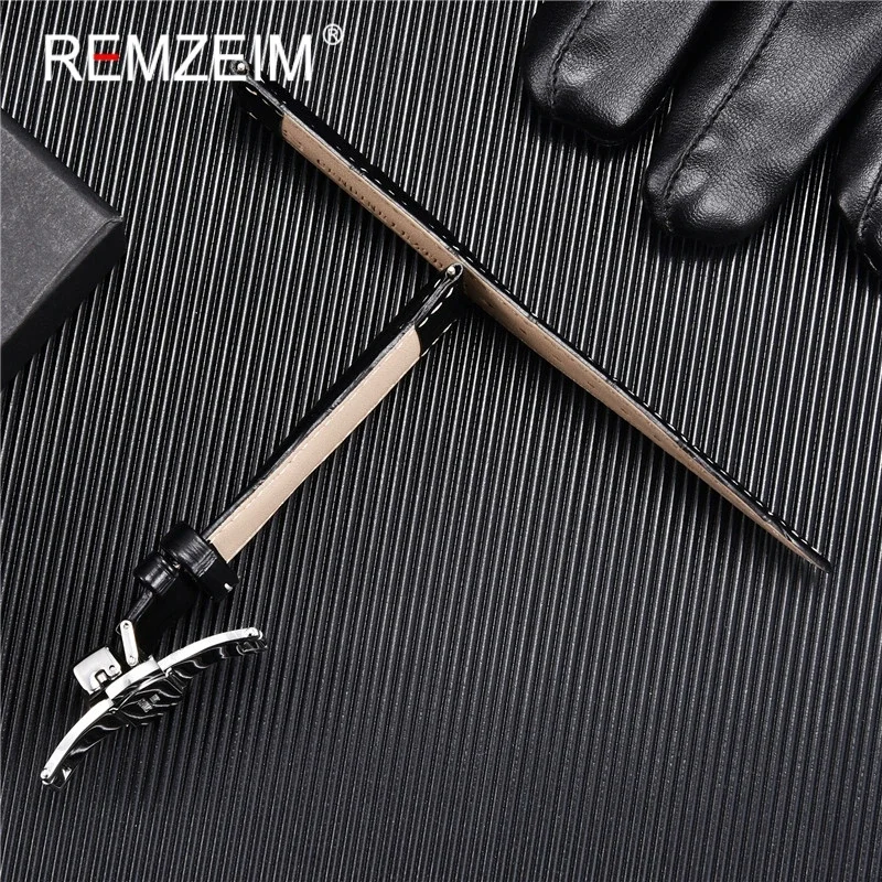 REMZEIM Genuine Leather Watch Strap 18/20/22/24mm Universal Soft Wrist Belt Bracelet Watchband With Butterfly Buckle Brown Black