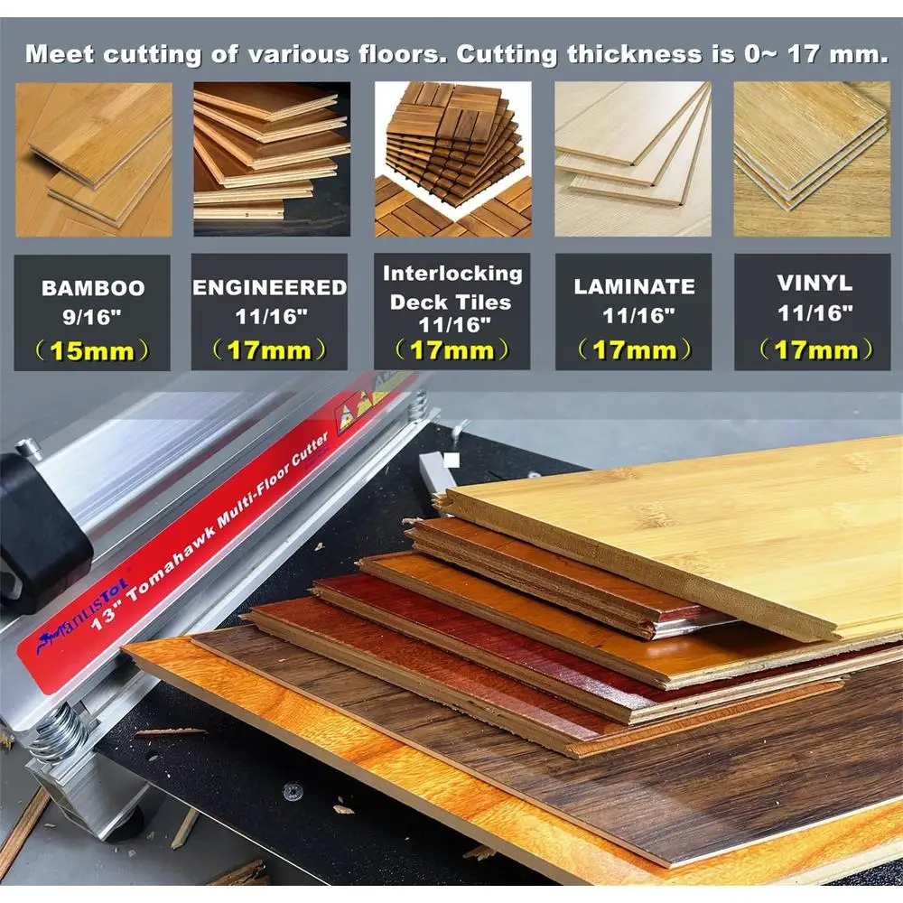 قاطع فينيل مصفح من الخشب الصلب متعدد الأرضيات مقاس 13 بوصة والمزيد مع حجر شحذ؛ ألومنيوم خفيف الوزن بدرجة الطائرات