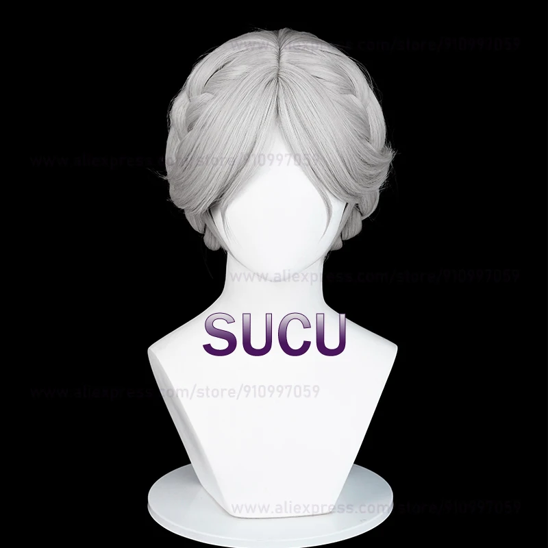 V Peruca Cosplay para Mulher, Sangrenta, Queen Mary, Cabelos Cinzentos, Resistente ao Calor, Perucas Sintéticas e Boné de Peruca, 43cm