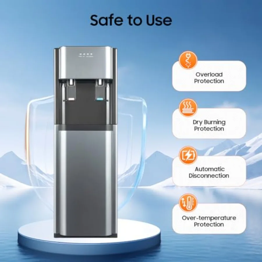 موزع مبرد مياه تحميل سفلي 20 لتر 5.28 جالون موزع مياه ساخن وبارد مع ضوء LED 304 مياه من الفولاذ المقاوم للصدأ #6