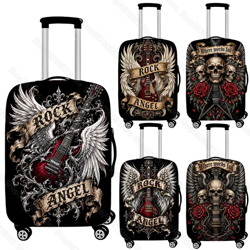 Rock Skull Guitar Angle Wing Luggage Cover for Travel Death Heavy Metal Washable Suitcase Covers Elastic Anti-dust Baggage Cover