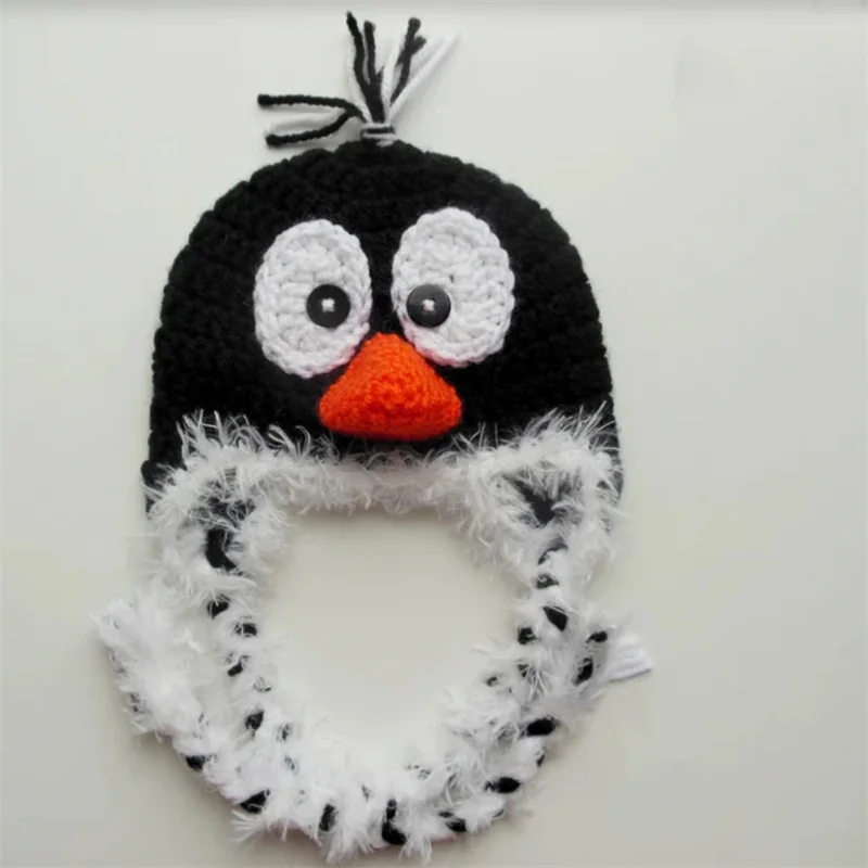 Pure Handmade crocheted Penguin style hat Newborn Photography Accessories carton winter warm windproof hat