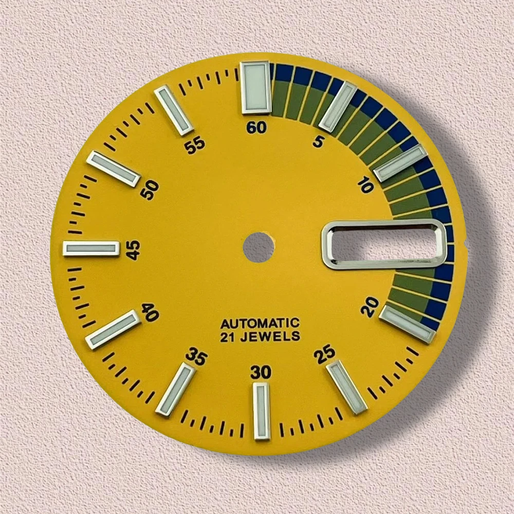 28,5 mm S5-Logo-Tauchzifferblatt, passend für NH36/4R36-Uhrwerk, grün leuchtend, matt, Dual-Kalender-Zifferblatt, Uhrenmodifikationszubehör