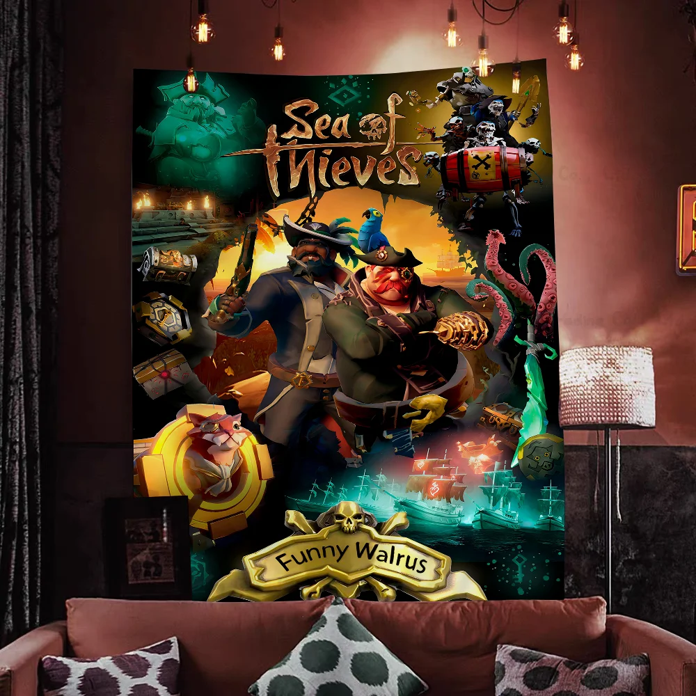 Game Sea Of T-Thieves Printed Large Wall Tapestry Hanging Tarot Hippie Wall Rugs Dorm Art Home Decor