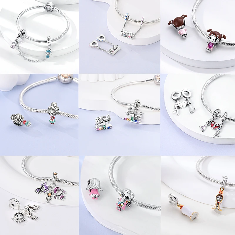 925 Sterling Silber Rosa Ballett-Mädchen Anhänger Junge Mädchen Schwestern Paare Anhänger Passend für Armband DIY Schmuck Original Mode für Frauen – Detail 9
