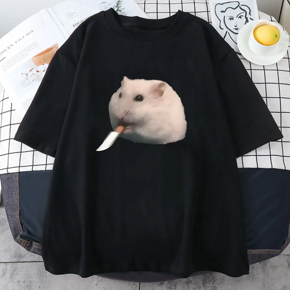 

Cute Hamster Meme Graphic T-shirt Summer Round Neck Tee-shirt Print Clothes Kawaii Cartoon Women Tshirts Female Tees