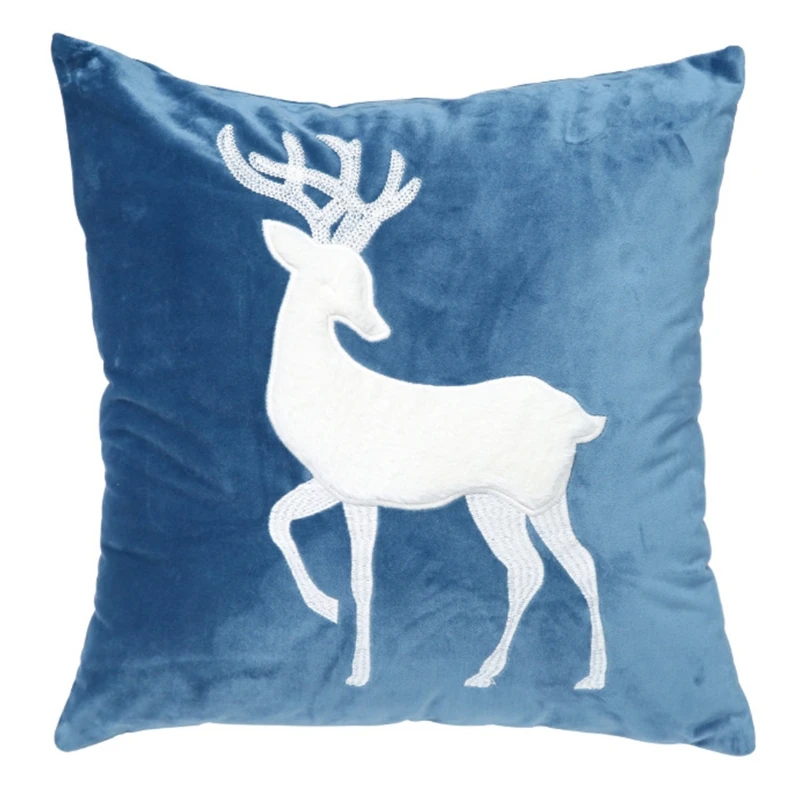 Merry Christmas Decorations Pillow Cover Embroidery Elk Pillowcase Square Cushion Covers for Sofa Couch Home Office Decor A0KC